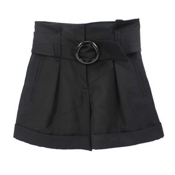 Sezane Rome High Rise Belted Black Cuffed Pleated Shorts NEW Size 34 - Picture 2 of 10
